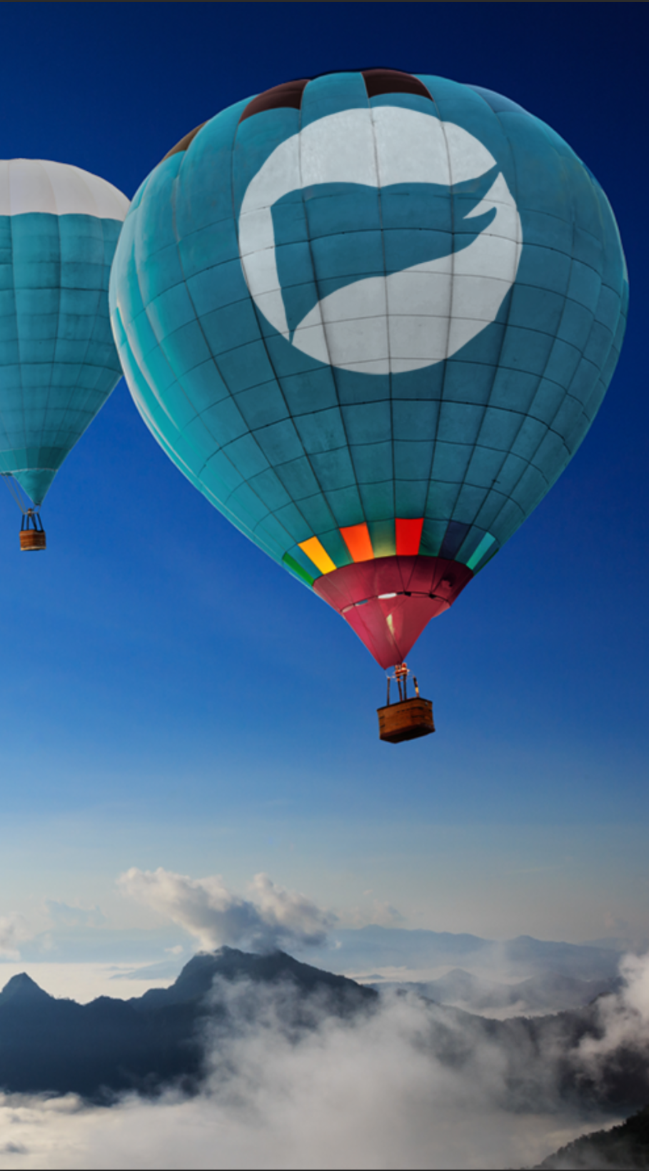 Hot air balloons soaring above mountains - representing our vision to elevate healthcare innovation