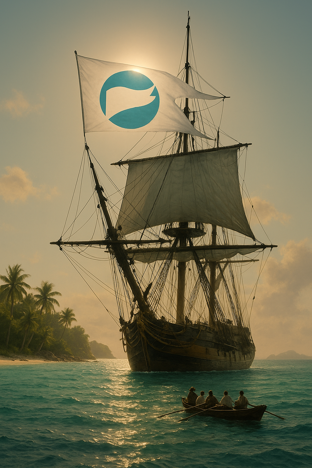 Explorer ship sailing on turquoise ocean